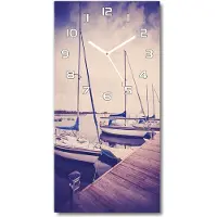 Tulup Wandklok - Jachten Glazen Wandklok Design - 30x60 cm - Blauw Klok Glas Met Opdruk - Witte handen - Rechthoekige Klok - Wandklok Glas Met Motief - Decoratieve Glazen Klok