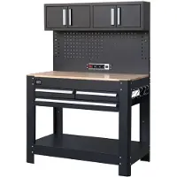HBM werkbank 114 cm met 3 laden, kastenwand en achterwand, zwart