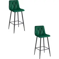 Leobert NADO Barkrukken – Set van 2 – Donkergroen Velvet – Zwarte Metalen Poten – Met Rugleuning – Met Voetsteun – Modern Design – Voor Keukeneiland, Bar en Keuken – Max. 110 kg per Kruk