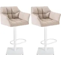 CLP Set van 2 barkrukken Damaso, bekleed met stof, draaibaar en in hoogte verstelbaar, draagvermogen tot 240 kg | Kleur: ivoor, frame: wit