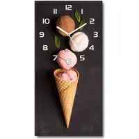 Tulup Wandklok - IJs in een wafelhoorntje Klok Glas Met Opdruk - 30x60 cm - Zwart Moderne Wandklok Glas - Witte handen - Rechthoekige Klok - Decoratieve Glazen Klok - Glazen Wandklok Design