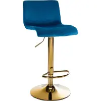 CLP Barkruk Hover - met rugleuning - verstelbaar - draaibar - metalen frame - fluweel - goud/blauw