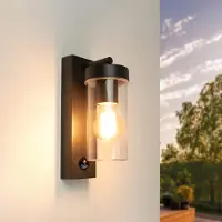 LEDVION - LED Wandlamp Incl. Sensor - E27 - IP44 - Zwart