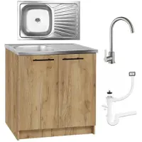 Stamar - Keukenkast 80cm - Onderkast met Spoelbak met één compartiment + kraan + sifon - Eiken Goud