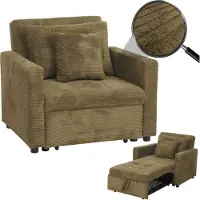 Mendler Fauteuil bed -L90, inklapbare fauteuil logeerbed, ligvlak 200x100cm stof/textiel koord ~ groen
