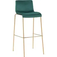 CLP Hoover Barkruk - met rugleuning - en voetensteun - met metalen frame in goudkleurige look - velvet - fluweel - groen/goud