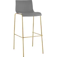 CLP Barkruk met rugleuning en voetsteun Hover - Stapelbaar - Metalen Frame in Goudlook - Belastbaar tot 150 kg - Kunststof - grijs/goud