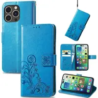 Mobigear Telefoonhoesje geschikt voor Apple iPhone 15 Pro Max Hoesje | Clover Bookcase Portemonnee | Pasjeshouder voor 3 Pasjes | Telefoonhoesje voor Pinpas / OV Kaart / Rijbewijs - Blauw