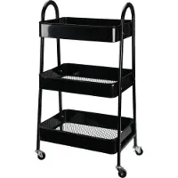 H&S Keukentrolley/plateau kast - zwart - metaal - 79 x 44 x 32 cm - 3 niveaus - draadmanden - opslag