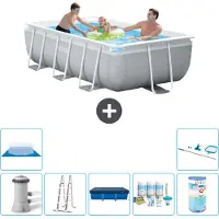 Intex Rechthoekig zwembad met frame – 300 x 175 x 80 cm – Grijs – Inclusief pomp, ladder, afdekking, onderhoudspakket, filter en bodemzeil. Ook inclusief schoonmaakset