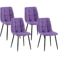 CLP Antibes Set van 4 Eetkamerstoelen - Zonder armleuning - Metaal frame - Stof/purper