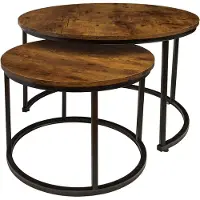 Begryf Industrieel - Set van 2 Salontafels - Rond - Ø 53 cm & Ø 43 cm - Vintage Bruin - Metaal & MDF