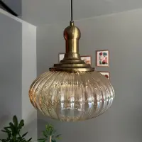 Bamyum Elegant Glazen Enkele Kroonluchter Retro Honingkleur Hanglamp