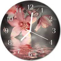 Tulup Wandklok - Orchidee Wandklok Glas Decoratie - 30fi cm - Roze Gekleurde Glazen Klok - Witte Handen - Ronde Wandklok - Moderne Wandklok Glas - Wandklok Glas Decoratie