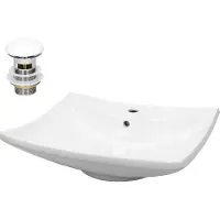 LuxeBath wastafel, opzetwastafel, rechthoekig, 60,5x46x16,5 cm, wit, van keramiek, inclusief afvoerputje met overloop