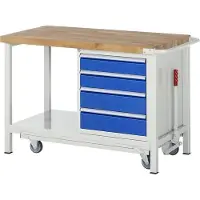 RAU Werkbank serie 8162- neerlaatbaar - verrijdbaar - 4 schuifladen - B 1250 x D 700 x H 880 mm
