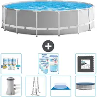 Intex Ronde Zwembad met Prismaframe – 457 x 122 cm – Grijs – Inclusief pomp – Ladder – Bodemzeil – Afdekking – Onderhoudspakket – Filter – Bodemtegels