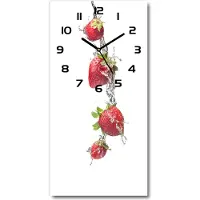 Tulup Wandklok - Aardbeien en water Gekleurde Glazen Klok - 30x60 cm - Rood Glazen Klok Met Print - Zwarte handen - Rechthoekige Klok - Moderne Wandklok Glas - Wandklok Glas Decoratie