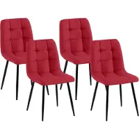 CLP Antibes Set van 4 Eetkamerstoelen - Zonder armleuning - Metaal frame - Stof/rood