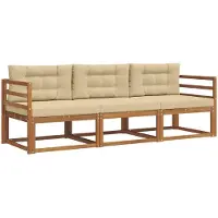 vidaXL Buiten bank set 3 st Natuurlijk en Beige