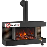 KAMINIO Elektrische haard LIZ met rookafvoerbuis - Elektrische wandhaard met verwarming, 3D-vlameffect, LED-sfeerverlichting, afstandsbediening - Zwart