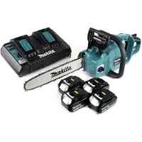 Makita DUC 353 PT4 Accu-kettingzaag 36V ( 2x18V ) Borstelloos 35 cm + 4x 5.0 Ah accu + dubbele lader