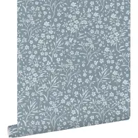 ESTAhome behang bloemetjes vergrijsd blauw - 53 cm x 10.05 m - 139885