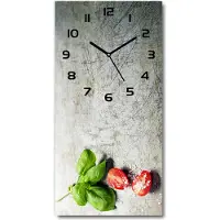 Tulup Wandklok - Tomaten en basilicum Decoratieve Glazen Klok - 30x60 cm - Rood Glazen Wandklok Design - Zwarte handen - Rechthoekige Klok - Glazen Klok Met Print - Wandklok Glas Met Motief