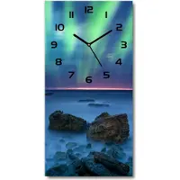 Tulup Wandklok - Noorderlicht Glazen Klok Met Print - 30x60 cm - Groente Wandklok Glas Met Motief - Zwarte handen - Rechthoekige Klok - Wandklok Glas Decoratie - Gekleurde Glazen Klok