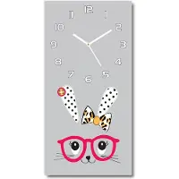 Tulup Wandklok - Konijn met bril Glazen Klok Met Print - 30x60 cm - Roze Wandklok Glas Met Motief - Witte handen - Rechthoekige Klok - Wandklok Glas Decoratie - Gekleurde Glazen Klok