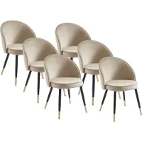 Vente-unique Set van 6 stoelen van velours en metaal - Beige - MAYLINA