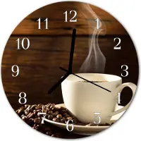 Tulup Wandklok - Koffie Moderne Wandklok Glas - 30fi cm - Bruin Wandklok Glas Decoratie - Witte Handen - Ronde Wandklok - Klok Glas Met Opdruk - Moderne Wandklok Glas