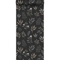 ESTAhome behang bloemmotief in Scandinavische stijl zwart - 53 cm x 10.05 m - 139083