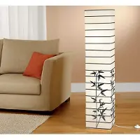 Trango Trango1215L Design Vloerlamp *JAPAN* Rijstpapier lamp *HANDMADE* in wit met decoratieve staven incl. 2x E14 LED lampen - Vorm: hoekig - Hoogte: ca. 125cm - Woonkamer lamp - Vloerlamp