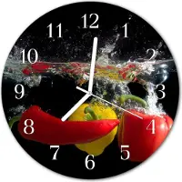 Tulup Wandklok - Peper Moderne Glazen Wandklok - 30fi cm - Zwart Wandklok Glas Met Motief - Witte Handen - Ronde Wandklok - Wandklok Glas Met Motief - Decoratieve Glazen Klok