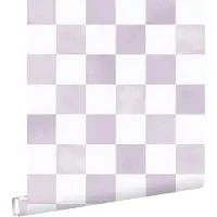ESTAhome behang geblokt motief lila paars en wit - 53 cm x 10.05 m - 131287