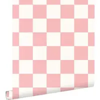 ESTAhome behang geblokt motief roze en wit - 53 cm x 10.05 m - 139998