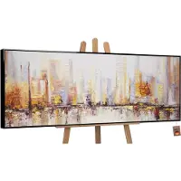YS Canvas schilderij panoramisch handgeschilderd ochtend in de stad stedelijk – -Art Gallery – Luxe wanddecoratie voor woonkamer – Modern schilderij voor kantoor en hal
