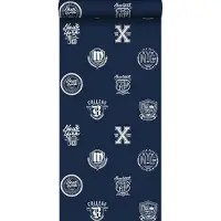 ESTAhome behang school emblemen donkerblauw - 53 cm x 10.05 m - 138826