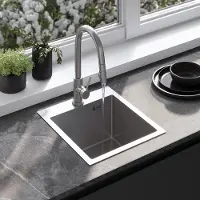 REA Stalen Spoelbak Leo 40 Brush Nickel met keukenkraan