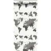ESTAhome behang vintage wereldkaarten donkergrijs - 53 cm x 10.05 m - 138973
