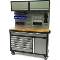 HBM werkbank 136 cm verrijdbaar met 7 laden, deur en kastenwand, inclusief accessoires, grijs