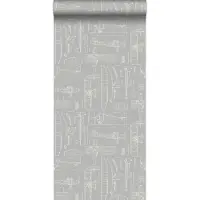 ESTAhome behang constructietekeningen van vliegtuigen taupe - 53 cm x 10.05 m - 128811