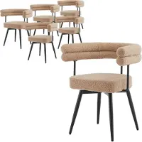 ML-Design Set van 6 eetkamerstoelen 360° draaibaar in bruine teddystof met armleuningen en rugleuningen Keukenstoel ML design