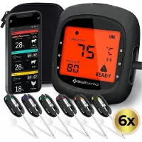 MostEssential PRO-3 Digitale Vleesthermometer - BBQ Thermometer - App - Bluetooth 5.0 - 100M Bereik - Inclusief 6 Meetsondes & Luxe Opberghoes