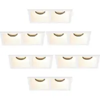 LEDVION – 6x LED Inbouwspot Dubbel Vierkant 162x150x175mm – Wit – Dimbaar – GU10 – 2700K – 3W – IP20