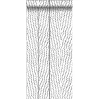 ESTAhome behang visgraat-motief zwart wit - 53 cm x 10.05 m - 139106
