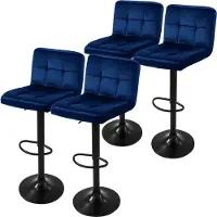 ML-Design Set van 4 barkrukken Abigail velvet | fluweel blauw 45x112x50 cm barkrukken | NADUVI