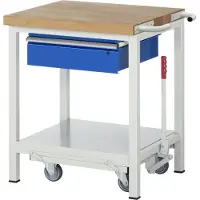 RAU Werkbank serie 8001, verrijdbaar, neerlaatbaar, schuiflade, B 750 x D 700 x H 880 mm