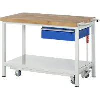 RAU Werkbank serie 8001, verrijdbaar, neerlaatbaar, schuiflade, B 1250 x D 700 x H 880 mm